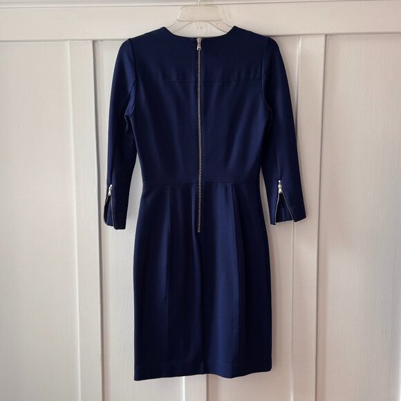 J Crew Structured Knit Zip Sheath Dress (Blue / 0) (Style B6128) - Picture 4 of 5